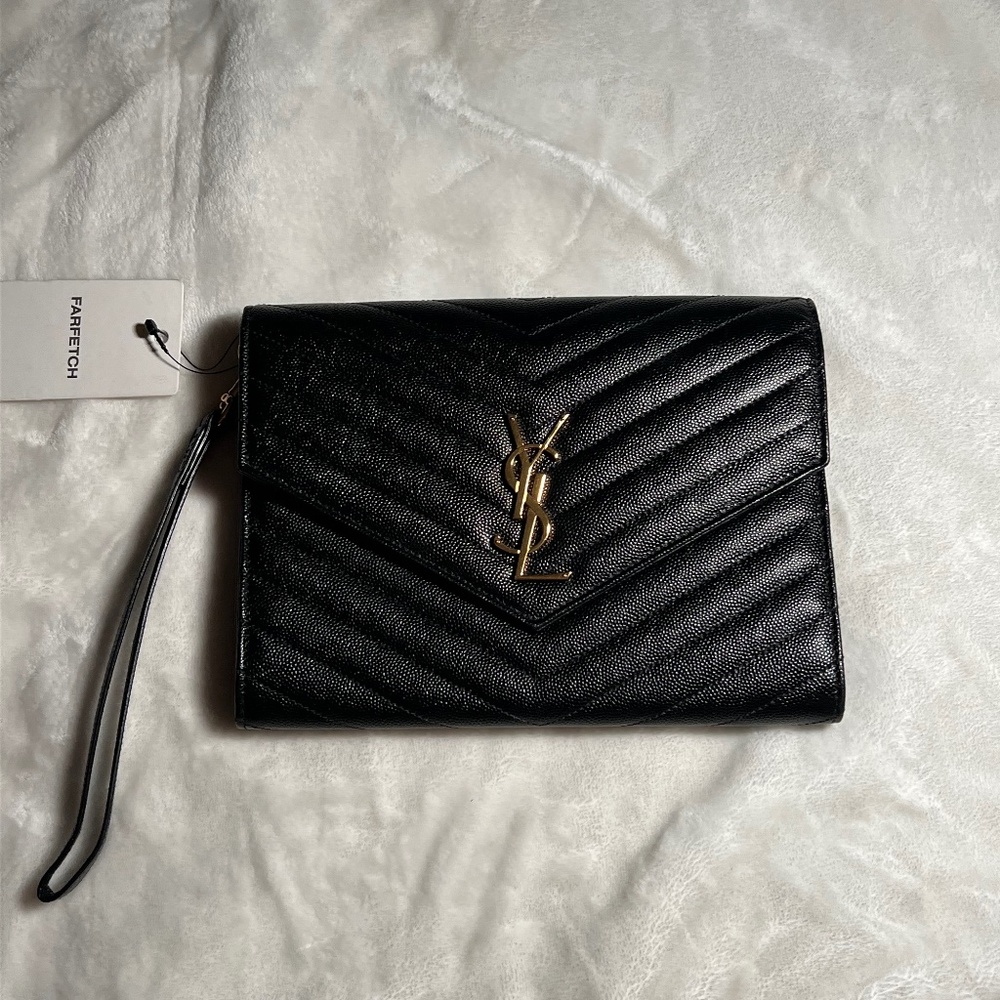 Saint Laurent Classic Monogram Envelope Wristlet Clutch